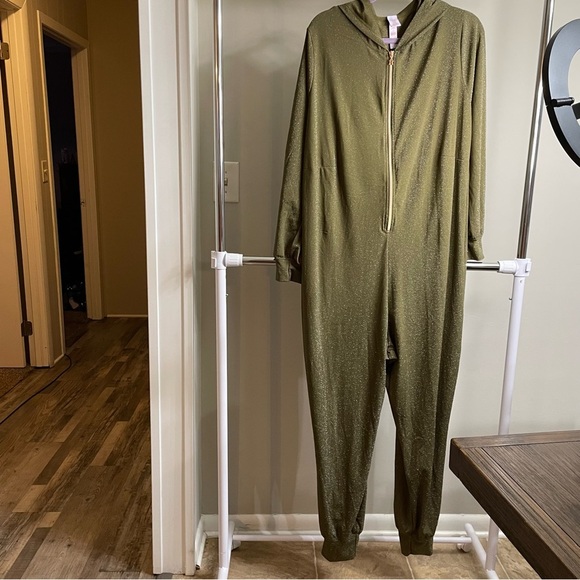 Savage X Fenty Pants - Savage X Fenty Sleep & Shine Olive Green Hooded Onsie 3x Romper Shimmer Rhiana